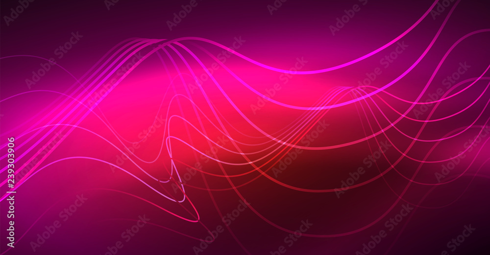 Abstract shiny glowinng color wave design element on dark background - science or technology concept Abstract shiny glowinng color wave design element on dark background - science or technology concept