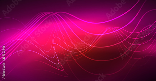 Abstract shiny glowinng color wave design element on dark background - science or technology concept