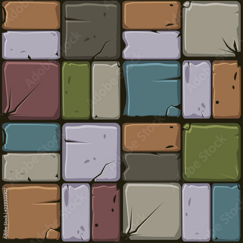 Texture of colored stone tiles, seamless background stone wall. Vector illustration for user interface of the game element. Color 5 of 10