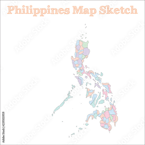 Philippines map. Hand-drawn country. Actual sketchy Philippines map with regions. Vector illustration.