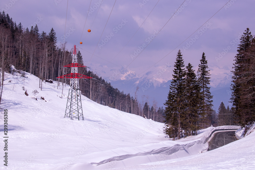Fototapeta premium big red electric tower and road