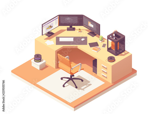 Vector isometric 3d artist workplace