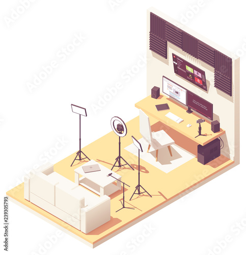 Vector isometric video blogger studio