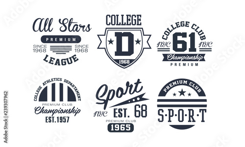 Sport college club logo design set  vintage premium championship  sport club emblem or badge vector Illustration
