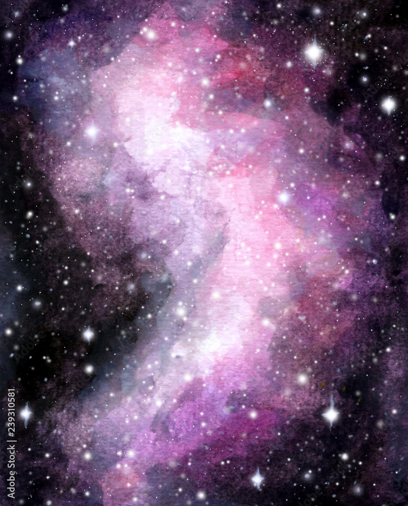 Abstract watercolor galaxy sky background, Cosmic texture with stars. Night sky.