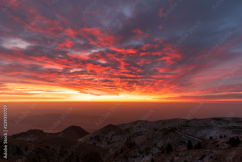 Dawn on Mount Grappa in Italy