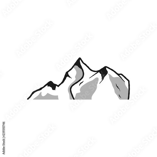 Mountain silhouette shape. Outdoor icon isolated on white background. Stock vector hiking symbol