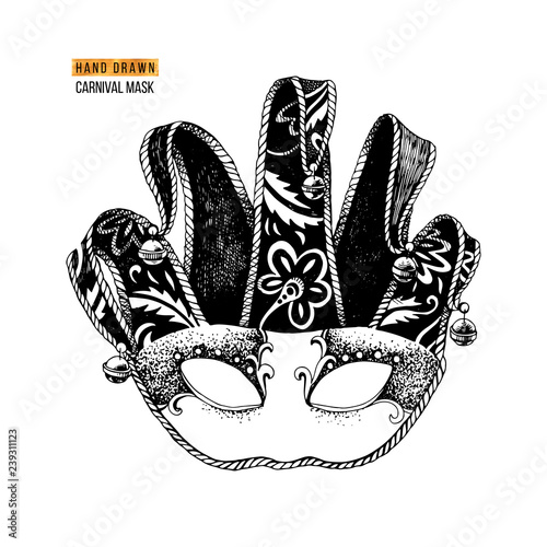 Hand drawn Venetian carnival clown mask