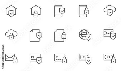 Security and Protection Vector Line Icons Set. Contains Global Security, Data Protection and more. Editable Stroke. 48x48 Pixel Perfect.