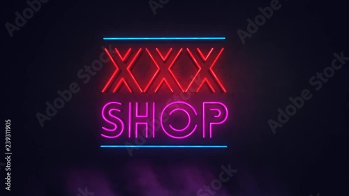 Sex Shop xxx neon sign lights logo text glowing multicolor in Night Club Bar Blinking Neon Sign Style. Motion Animation. Video available in HD render footage