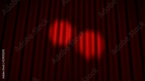 High-resolution 3D animation of the red velvet theatre curtains opening