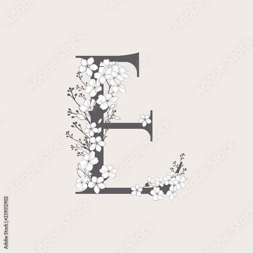 Vector Blooming Floral Initial E Monogram and Logo