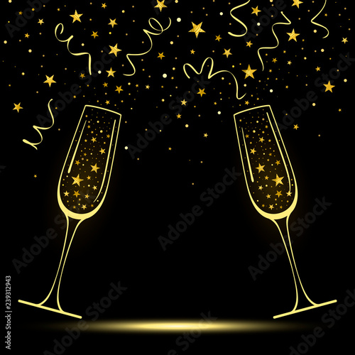 Congratulatory Banner with Stylized Champagne Glasses