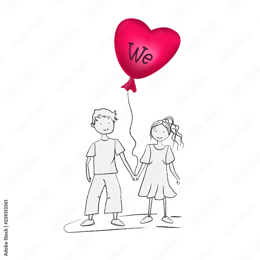 Boy and girl with a heart-shaped balloon Boy and girl with a heart-shaped balloon