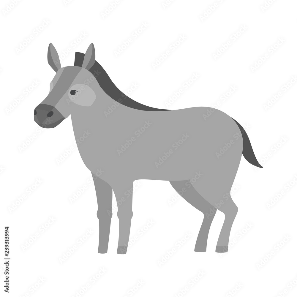 Funny donkey. Domestic animal character. Gray friendly