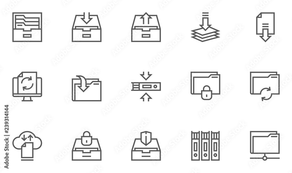 Archive and Folders Vector Line Icons Set. Contains Repository, Sync, Storage of Documents and more. Editable Stroke. 48x48 Pixel Perfect. Archive and Folders Vector Line Icons Set. Contains Repository, Sync, Storage of Documents and more. Editable Stroke. 48x48 Pixel Perfect.