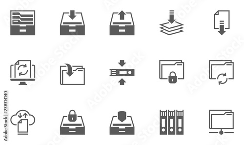 Archive and Folders Vector Icons Set. Contains Repository, Sync, Storage of Documents and more.