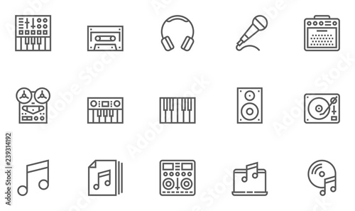 Music Vector Line Icons Set. Contains Keyboard, Music Speaker, Musical Equipment and more. Editable Stroke. 48x48 Pixel Perfect.