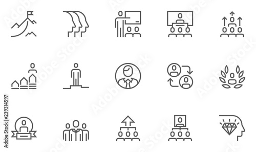 Leadership and Corporate Management Vector Line Icons Set. Collaboration, Career Growth, Striving for Victory, Winner. Editable Stroke. 48x48 Pixel Perfect.