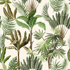 Wandcirkels Botanische print patronen Vintage palm en bananenboom patroon  © Yumeee