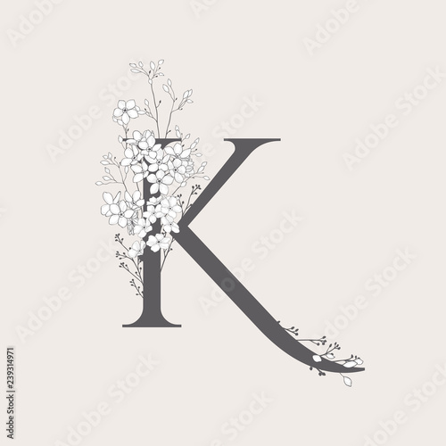 Vector Blooming Floral Initial K Monogram and Logo