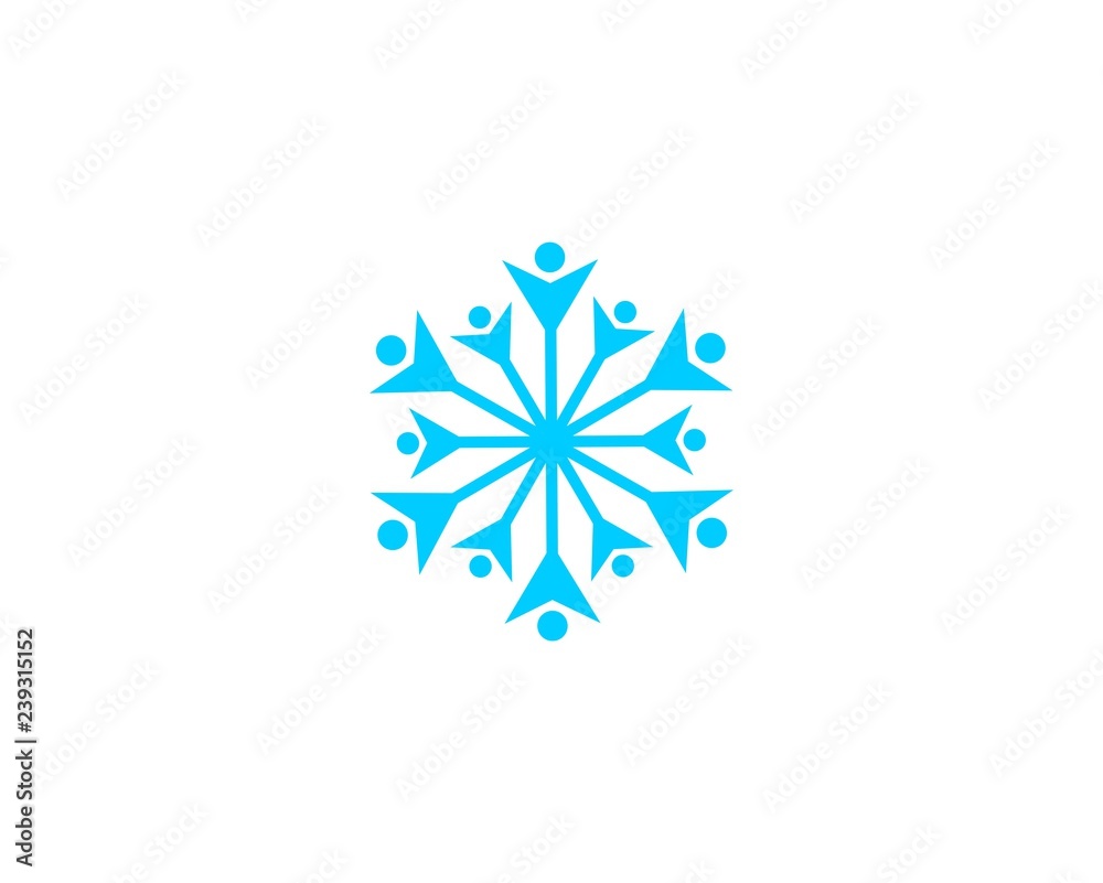 People vector icon, snow design round web blue button. 