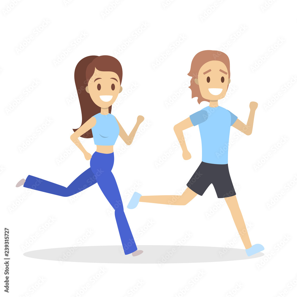 Couple of jogger run together. Sport training Couple of jogger run together. Sport training