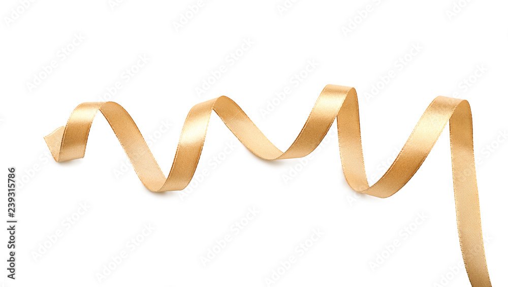 Fototapeta premium Beautiful golden ribbon on white background