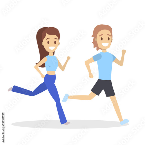 Couple of jogger run together. Sport training
