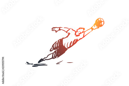 Goalkeeper, football, game, player, team concept. Hand drawn isolated vector.