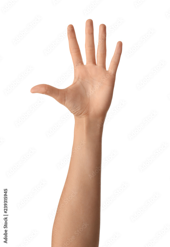 Female hand on white background Female hand on white background