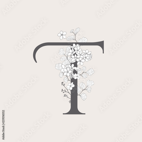 Vector Blooming Floral Initial T Monogram and Logo