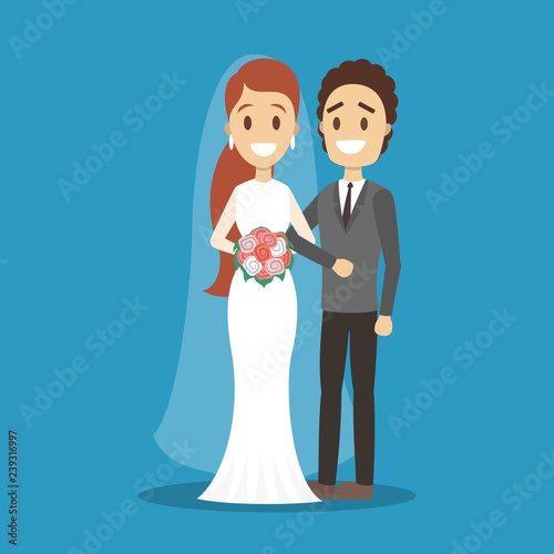 Couple wedding. Bride with bouquet and groom