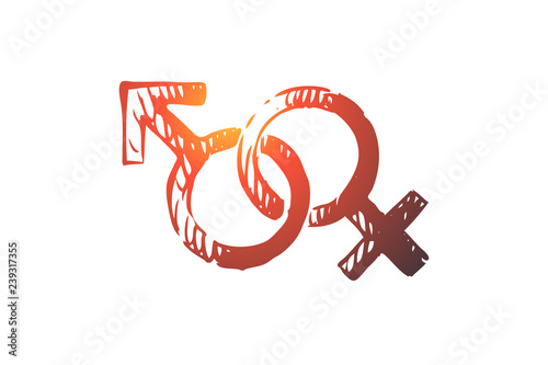 Sex, male, female, symbol, gender concept. Hand drawn isolated vector.