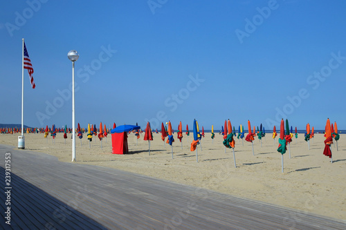 deauville beach with colorful umbrellas