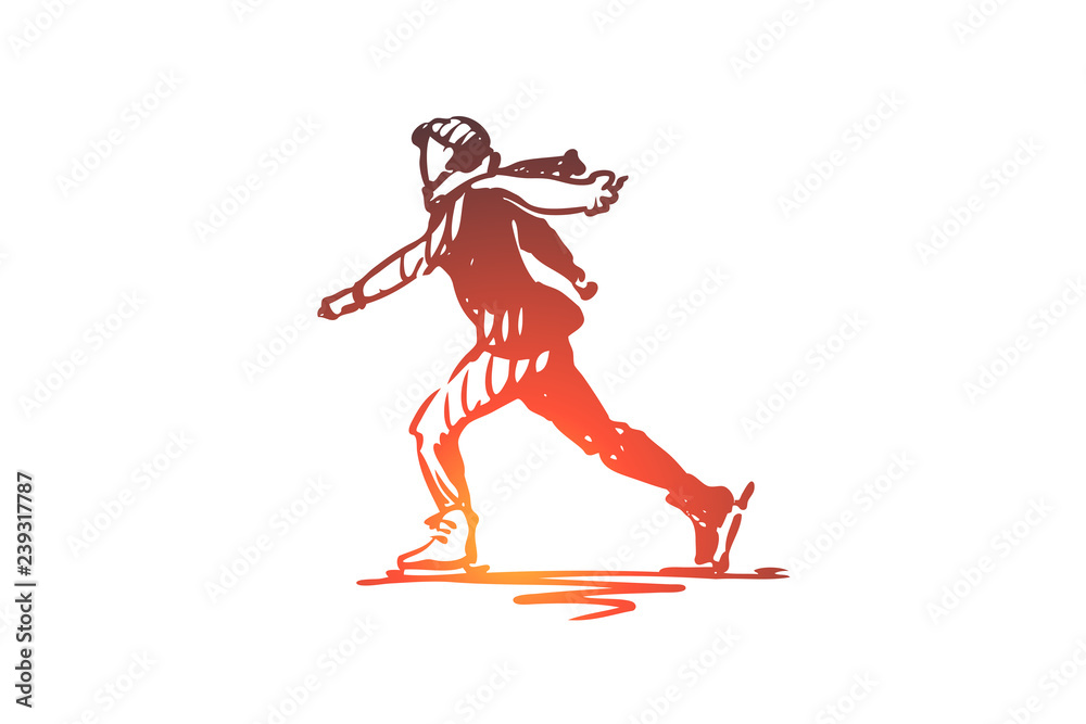 Skating, sport, ice, skate, action concept. Hand drawn isolated vector.