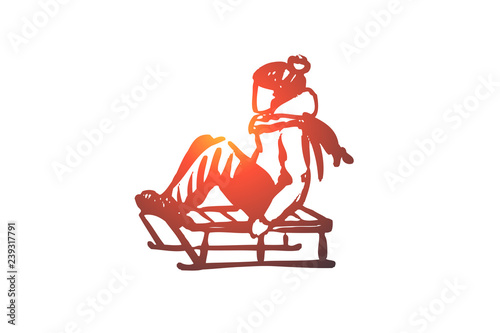 Sledge, winter, fun, snow, activity concept. Hand drawn isolated vector.