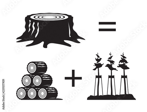 Restoration of a chopped forest - vector illustration