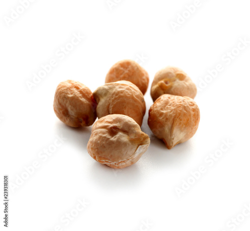 Dried chickpeas on white background