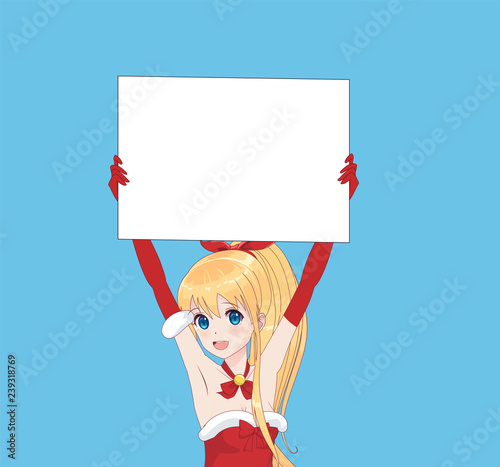 Japanese Asian woman holding white big sign board