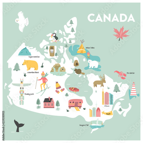 Vector illustrated cartoon map of Canada