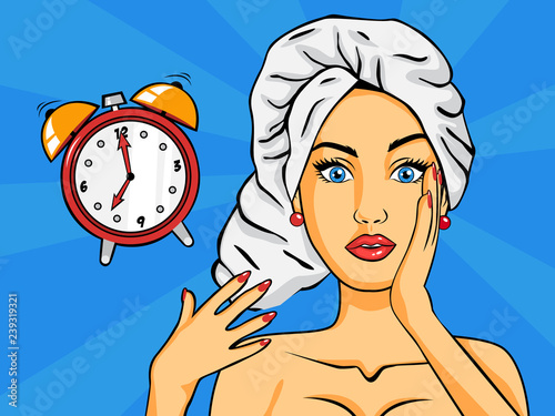 Woman after a shower in pop art style.