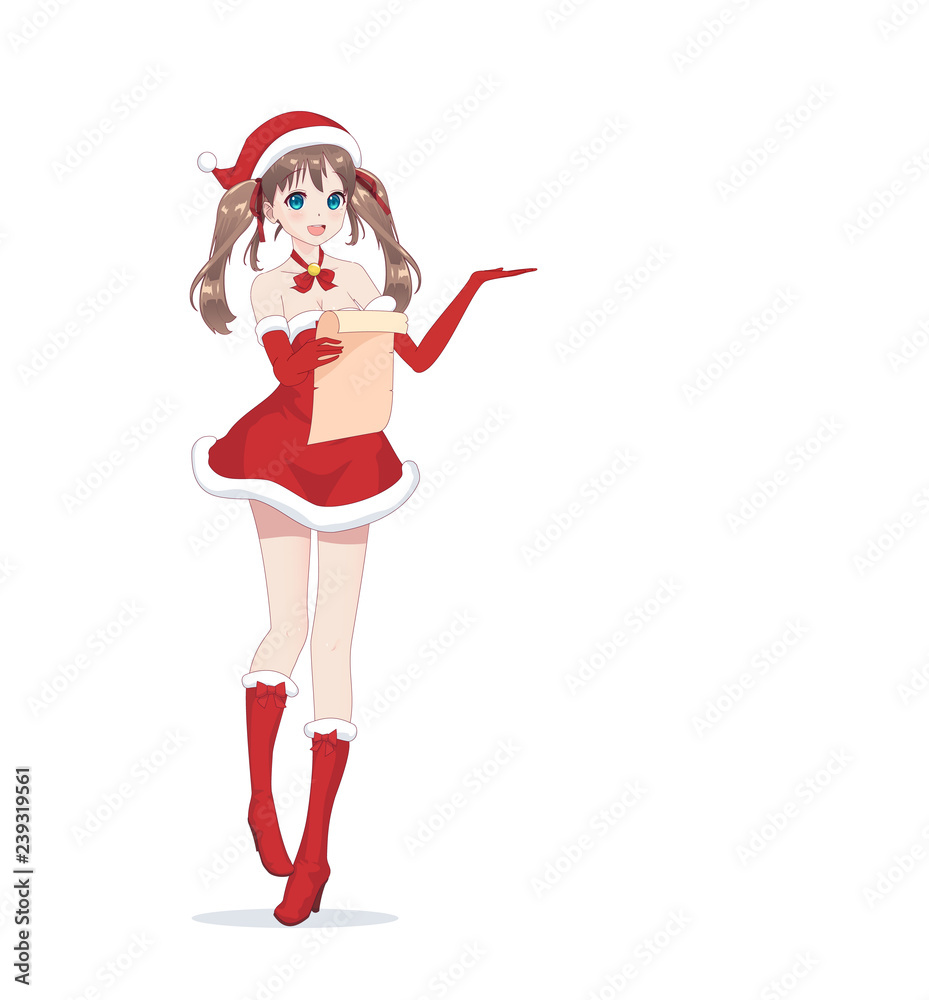 Anime manga girl dressed in Santa Claus costume Anime manga girl dressed in Santa Claus costume