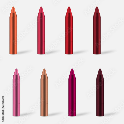Make-up pencil - lip liner or lipstick color palette, vector mock-up set