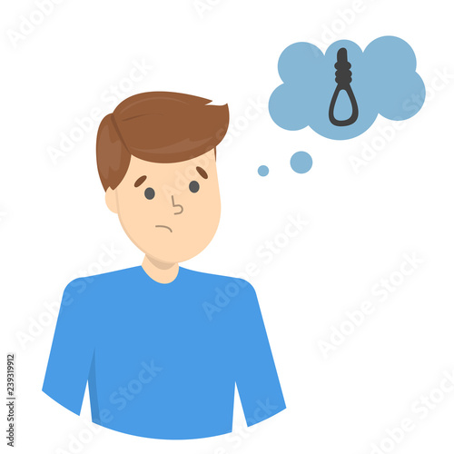 Sad man think about suicide. Depressed guy