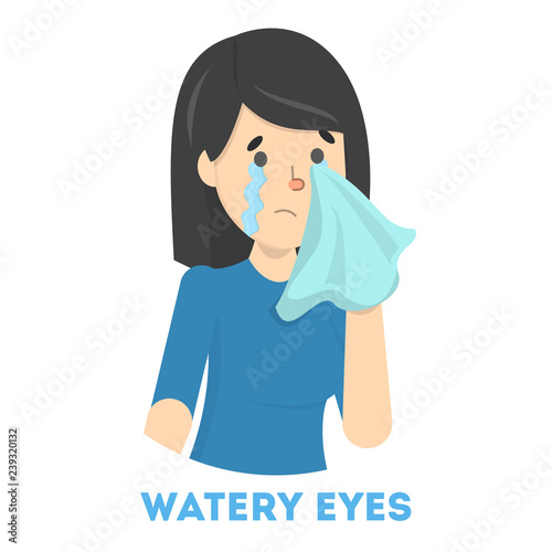 Girl in tears. Symptom of flu or cold