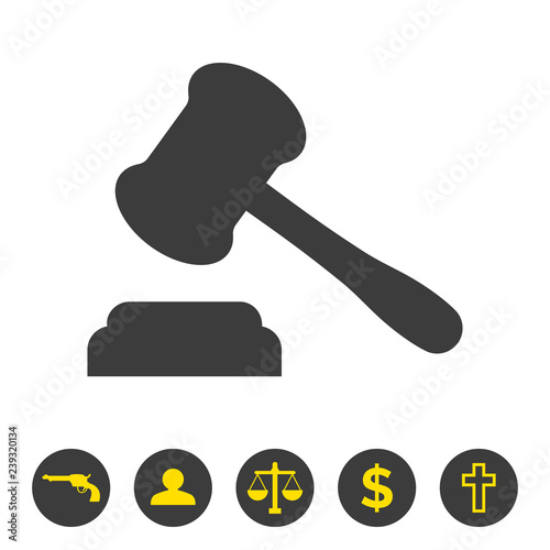 Judge gavel icon on white background.