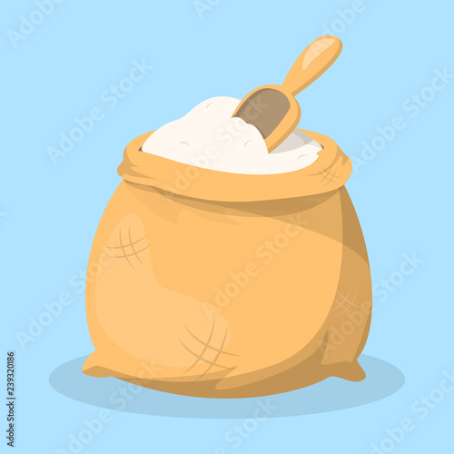 Bag of wheat white flour and a shove