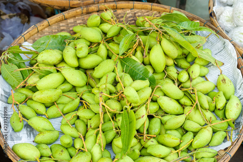 green mangos at the central market of Phnom Penh