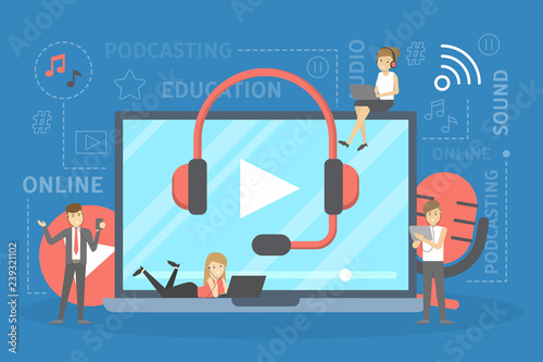 Podcast concept. Idea of podcasting studio and people